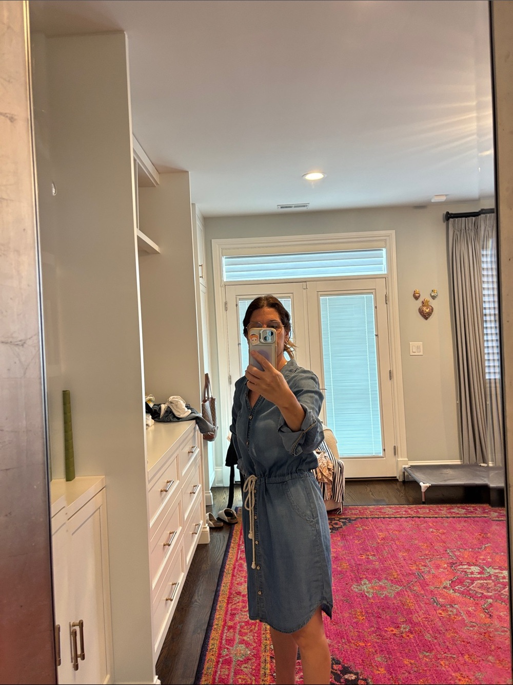 Splendid Blue Denim Shirt Dress with Drawstring Waist